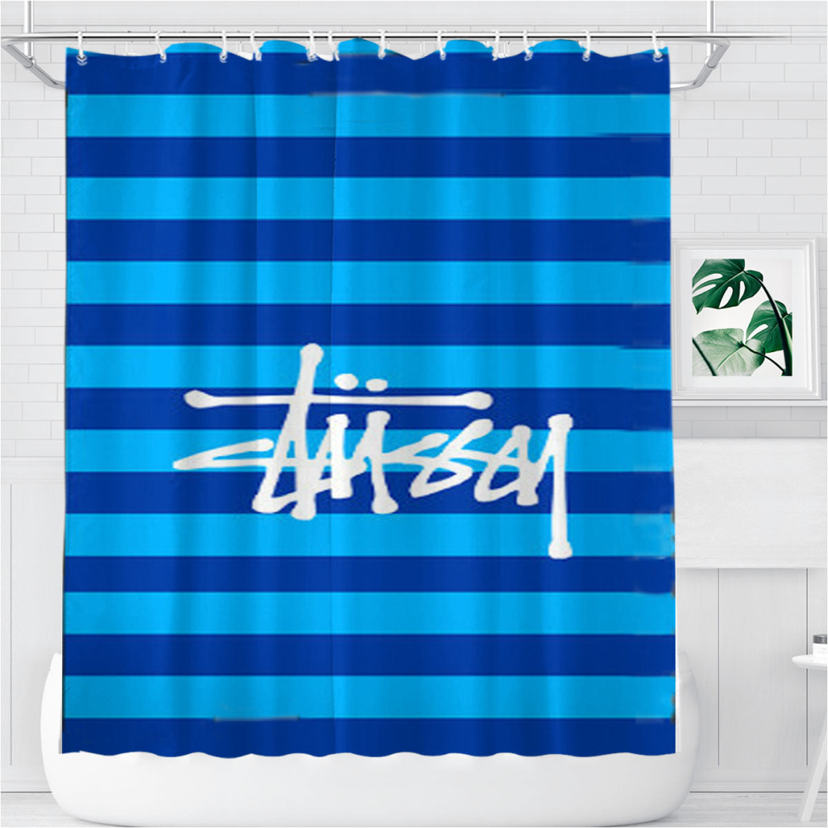 Stussy Bucket Hat Clothing Logo Bathroom Shower Curtain Fabric Waterproof | 66 X 72 Inch