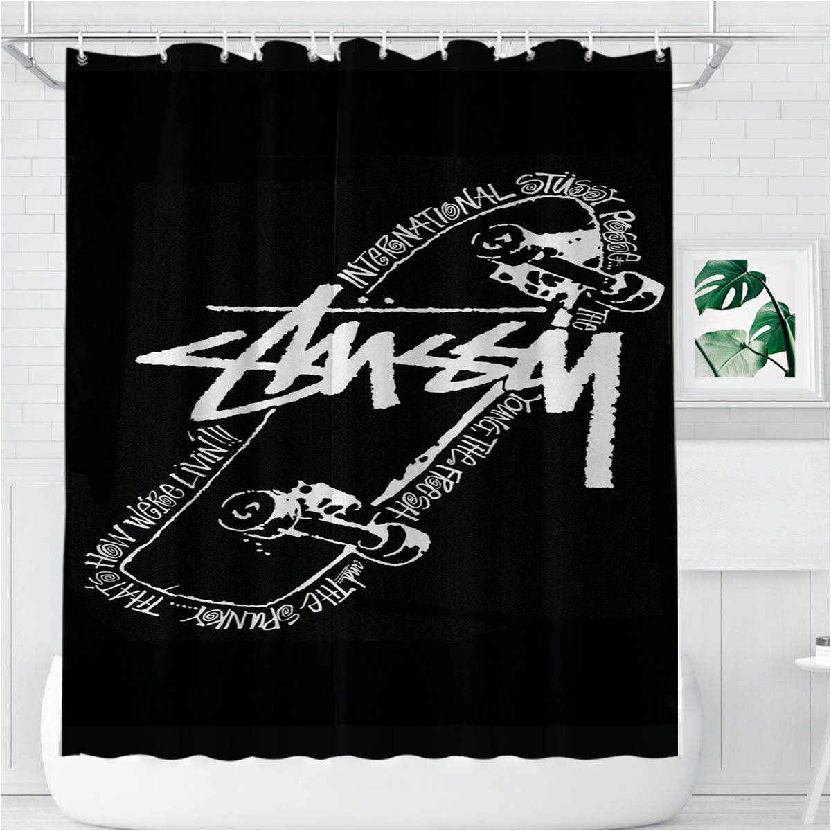 Stussy World Tour Bathroom Shower Curtain Fabric Waterproof | 66 X 72 Inch