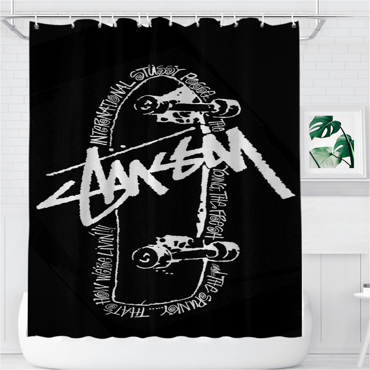 Stussy World Tour 2 Bathroom Shower Curtain Fabric Waterproof | 66 X 72 Inch