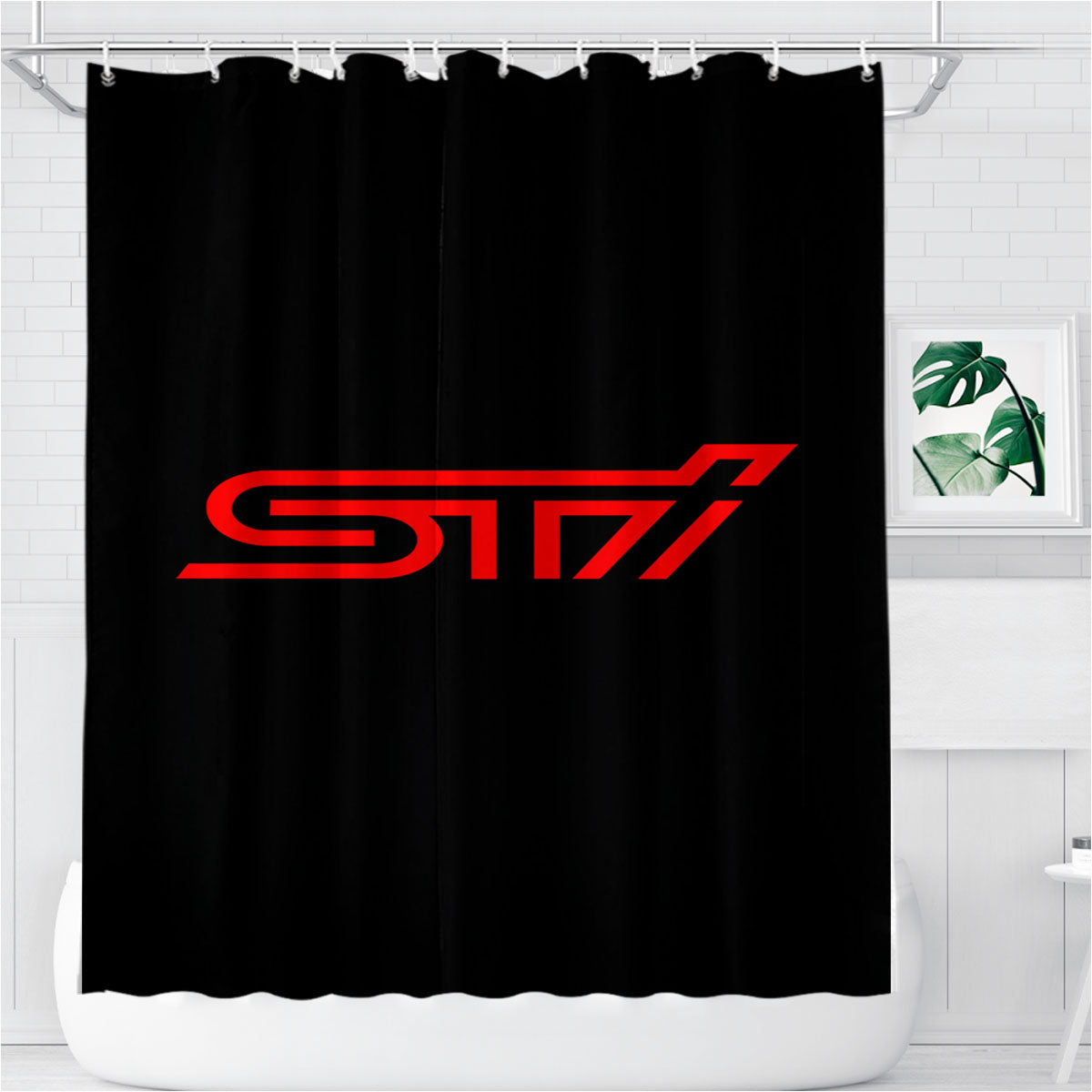 Subaru Sti Red Logo Bathroom Shower Curtain Fabric Waterproof | 66 X 72 Inch