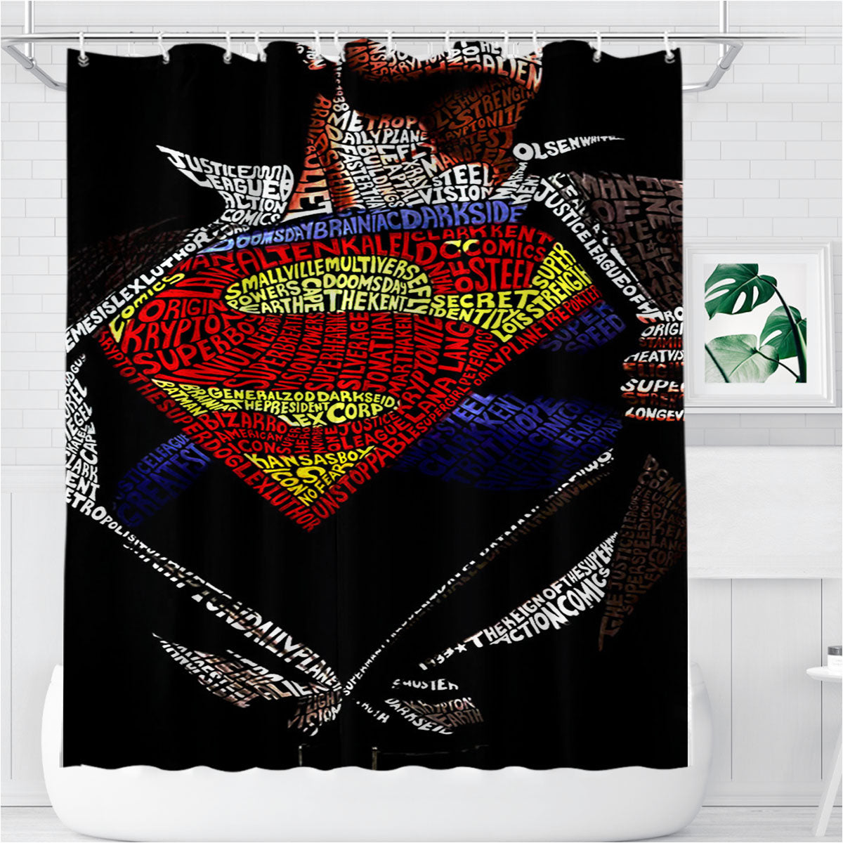 Super Hero Superman Word Ilustrasi Bathroom Shower Curtain Fabric Waterproof | 66 X 72 Inch