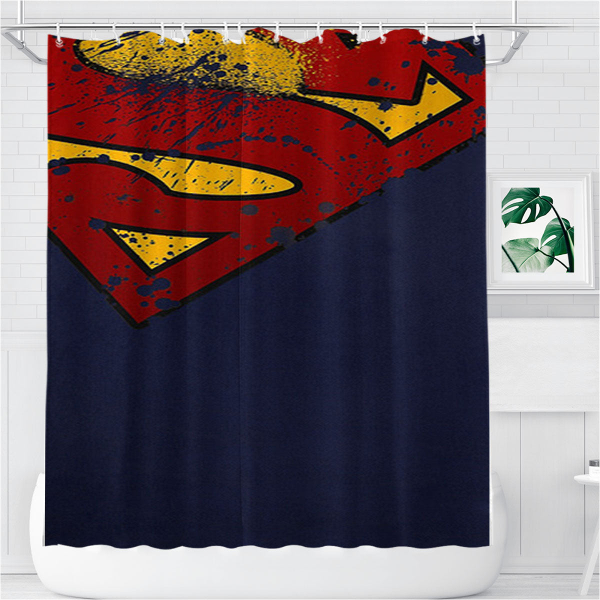 Super Herro Superman Blue Bathroom Shower Curtain Fabric Waterproof | 66 X 72 Inch