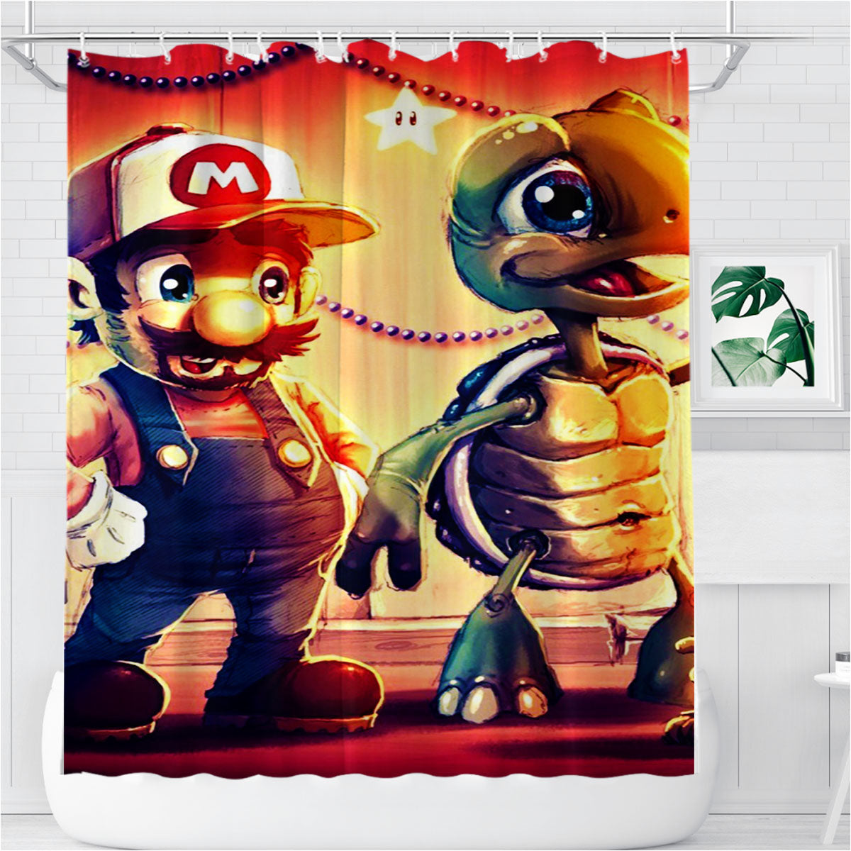 Super Mario And Koopa Bathroom Shower Curtain Fabric Waterproof | 66 X 72 Inch