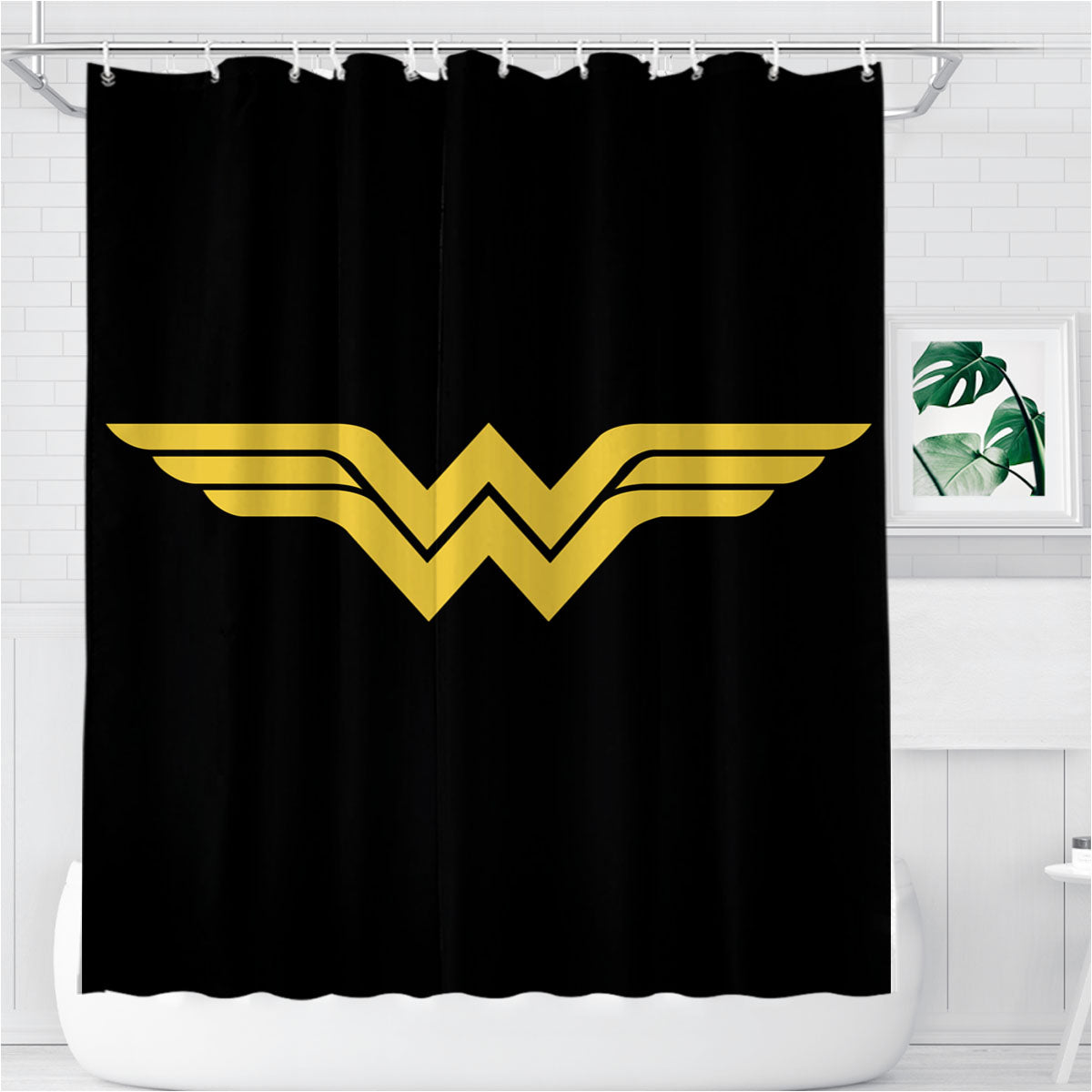 Superhero Wonder Woman Logo Bathroom Shower Curtain Fabric Waterproof | 66 X 72 Inch