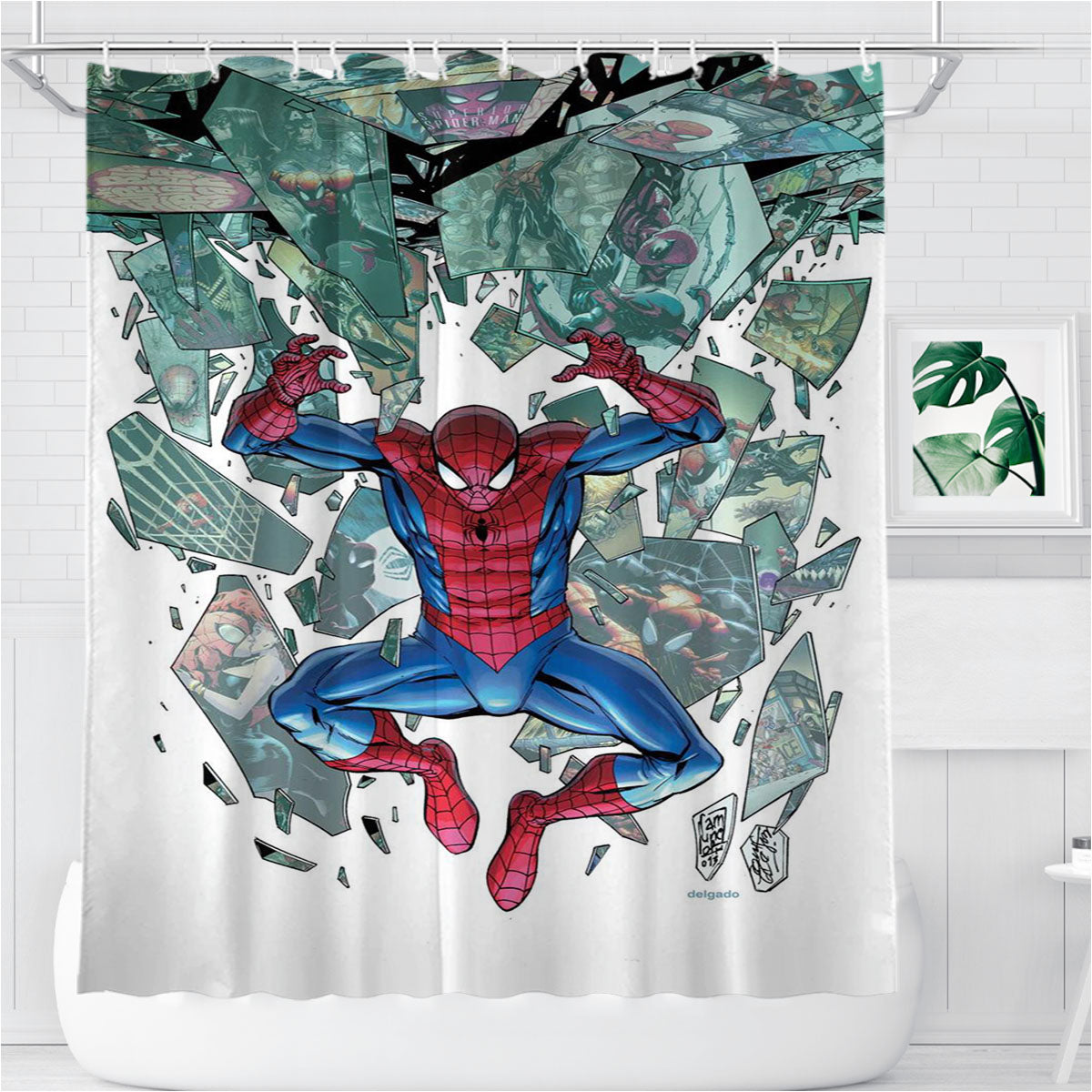 Superior Spiderman Bathroom Shower Curtain Fabric Waterproof | 66 X 72 Inch
