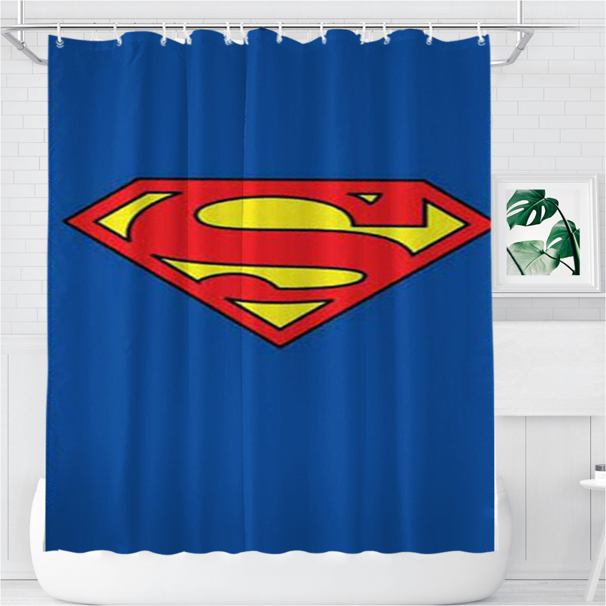 Superman Logo Plain Bathroom Shower Curtain Fabric Waterproof | 66 X 72 Inch
