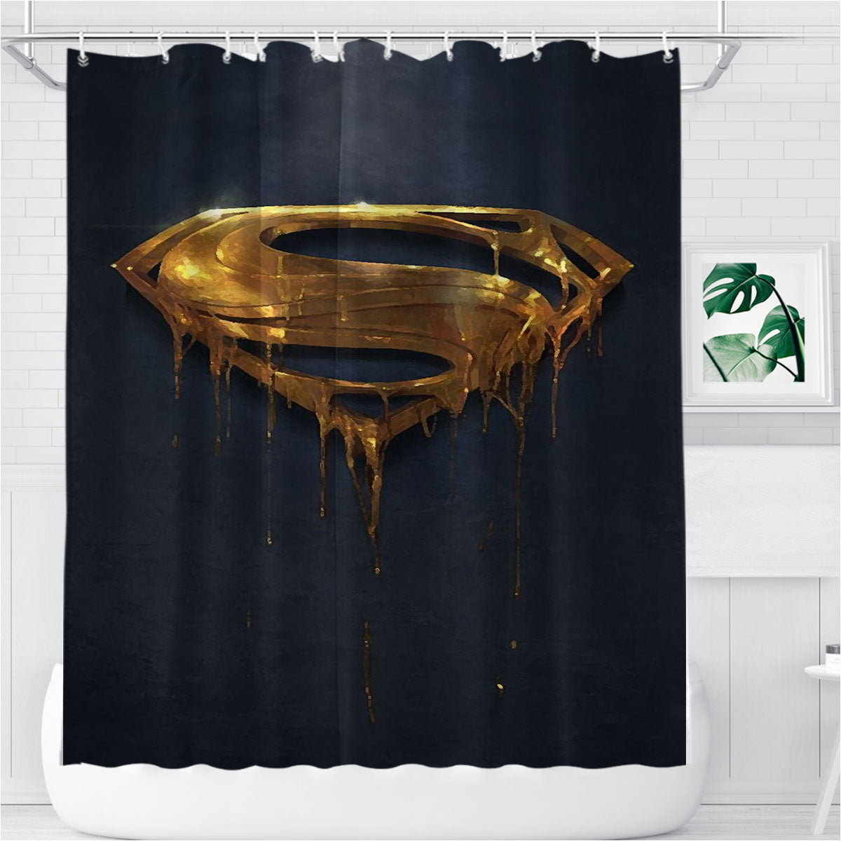 Superman Melted Gold Logo Bathroom Shower Curtain Fabric Waterproof | 66 X 72 Inch