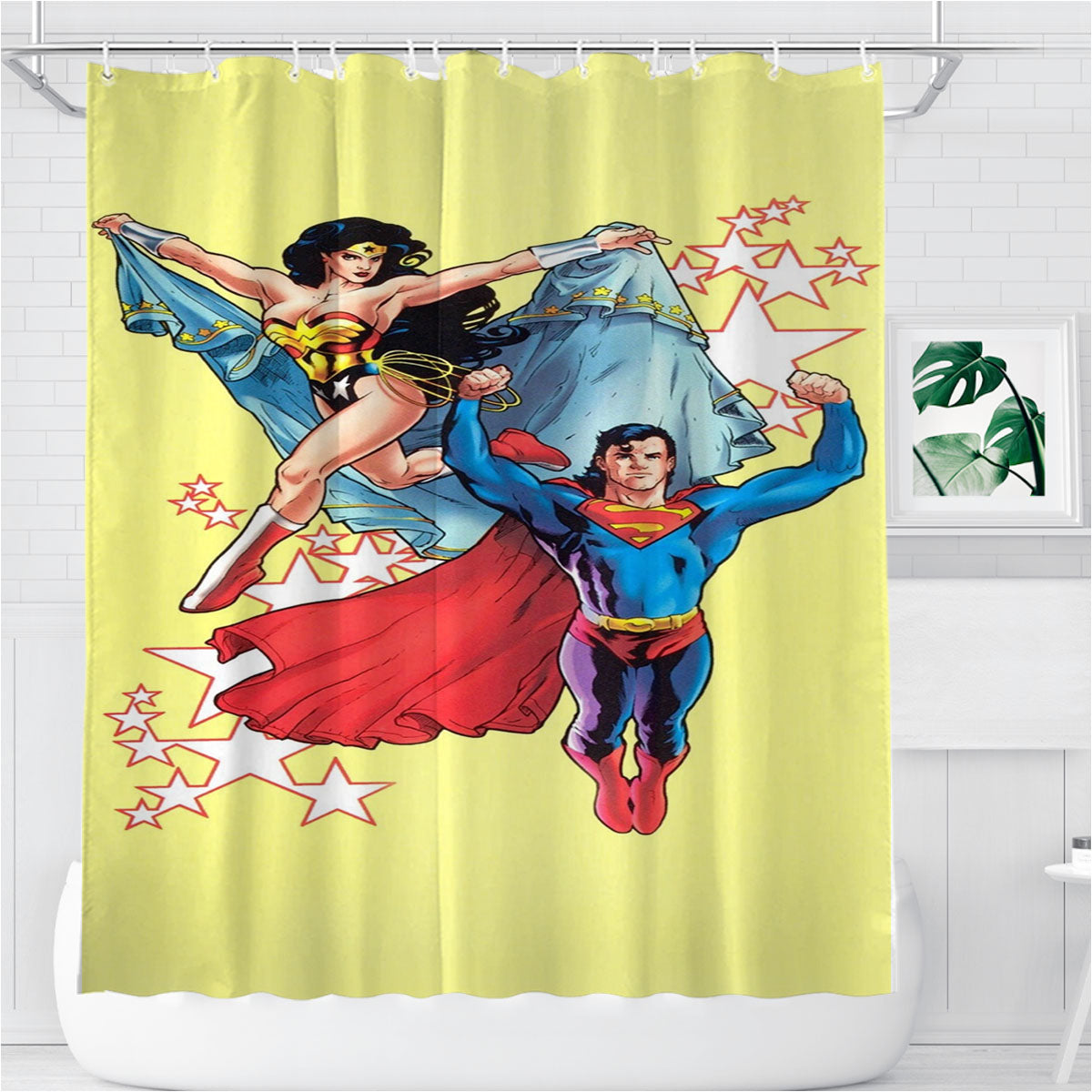Superman X Wonder Woman Bathroom Shower Curtain Fabric Waterproof | 66 X 72 Inch