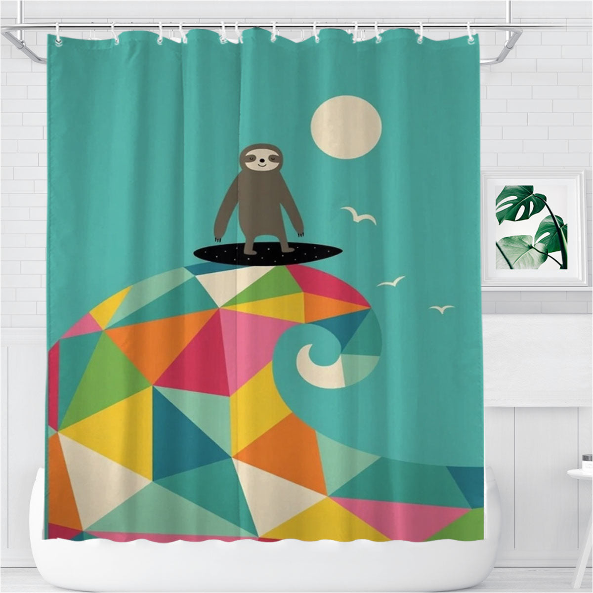 Surfs Up Bathroom Shower Curtain Fabric Waterproof | 66 X 72 Inch