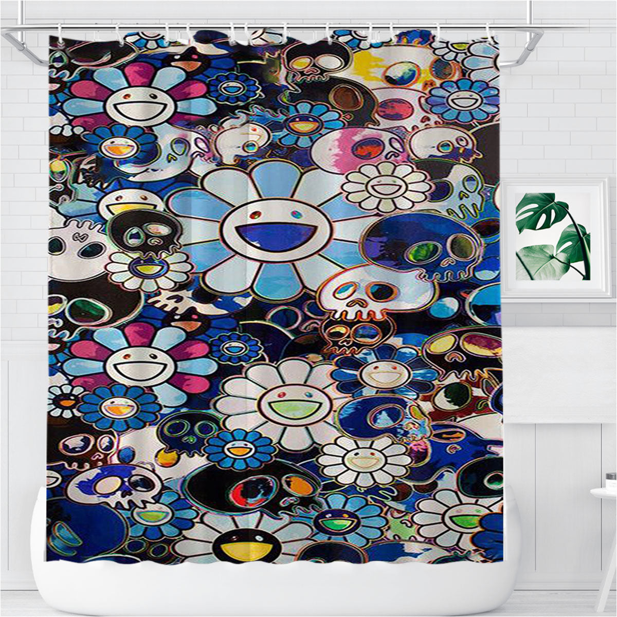 Takashi Murakami Skull Bathroom Shower Curtain Fabric Waterproof | 66 X 72 Inch