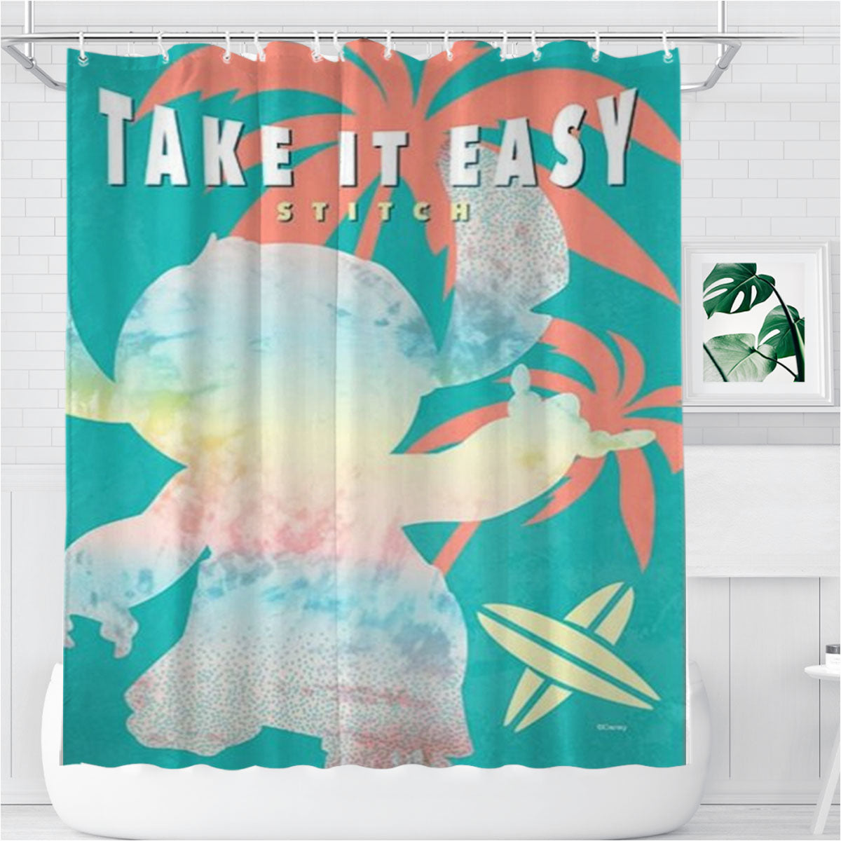 Take It Easy Stitch Bathroom Shower Curtain Fabric Waterproof | 66 X 72 Inch