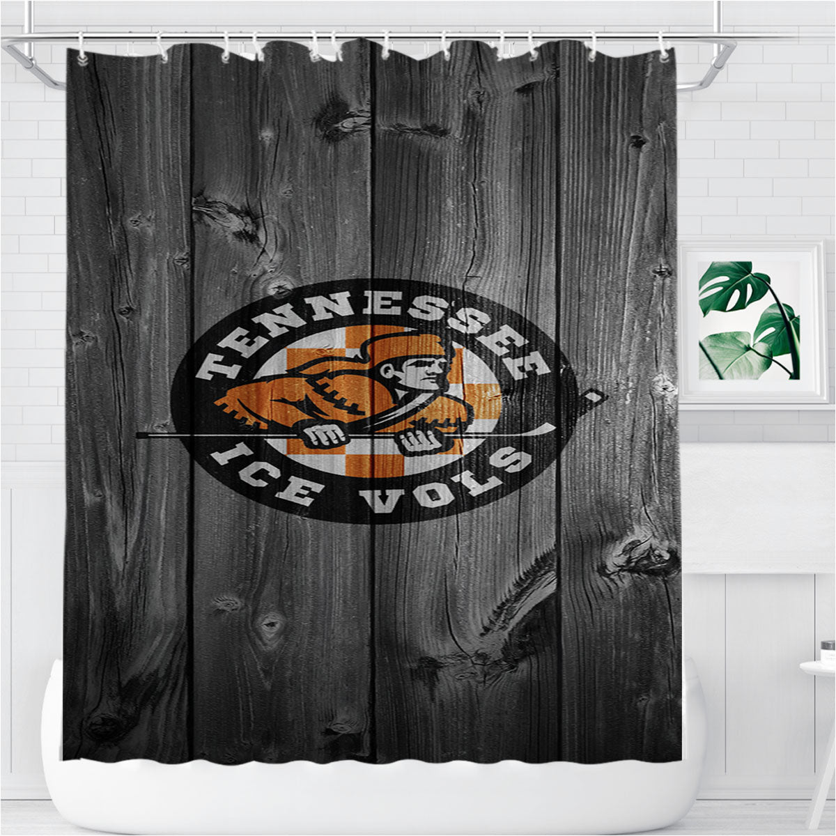 Tennessee Ice Vols Nhl Logo Dark Wood Wallpaper Bathroom Shower Curtain Fabric Waterproof | 66 X 72 Inch