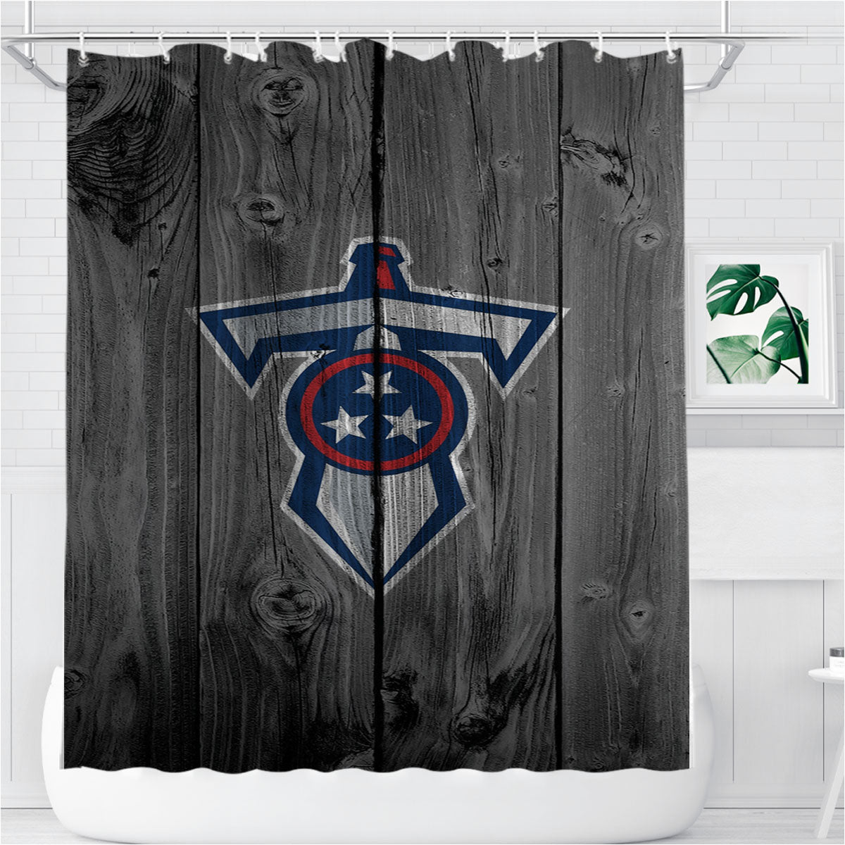 Tennessee Titans Sword Logo Dark Wood Wallpaper Bathroom Shower Curtain Fabric Waterproof | 66 X 72 Inch