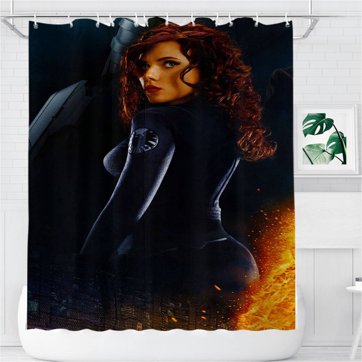 The Avengers Black Widow Bathroom Shower Curtain Fabric Waterproof | 66 X 72 Inch