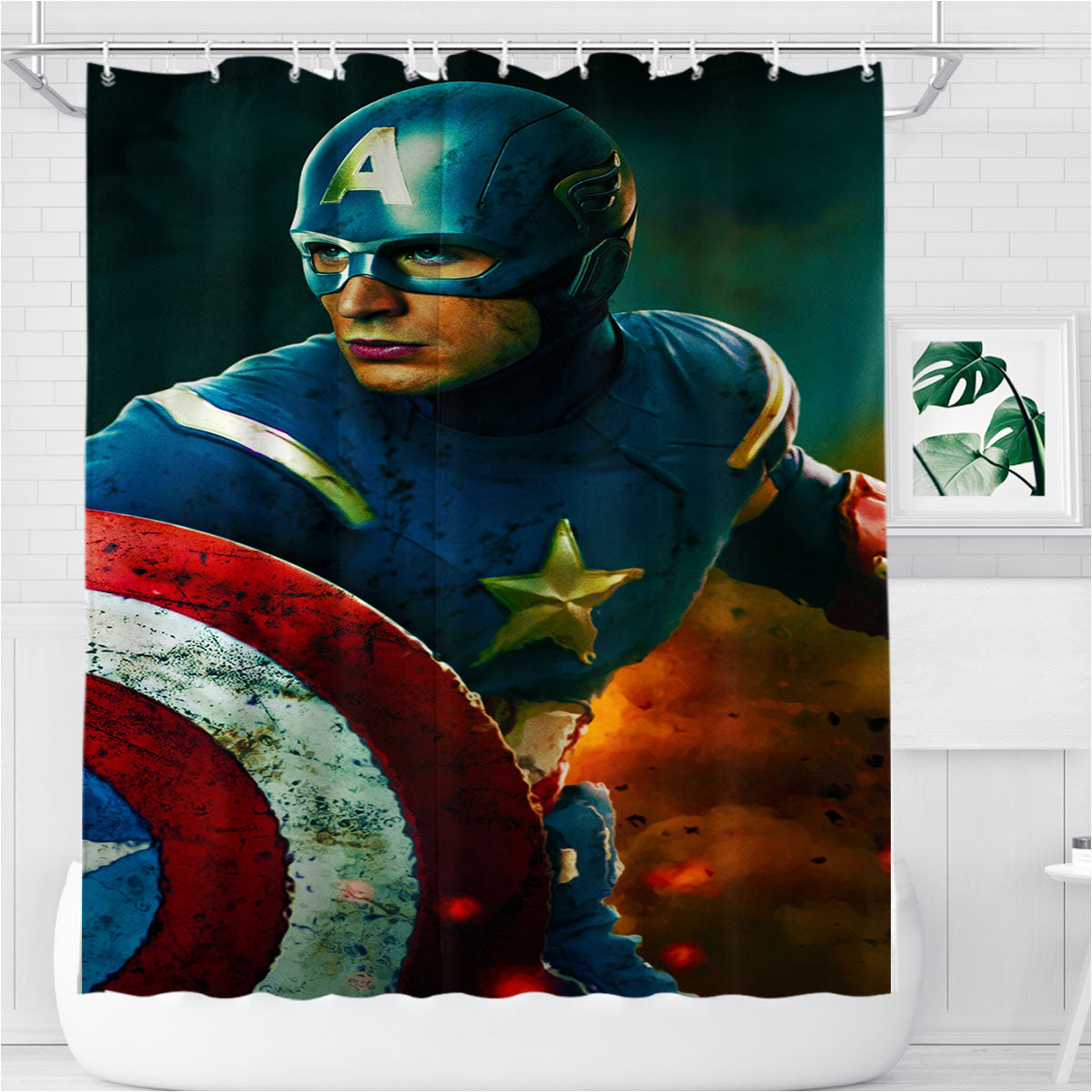 The Avengers Captain America Guard Bathroom Shower Curtain Fabric Waterproof | 66 X 72 Inch