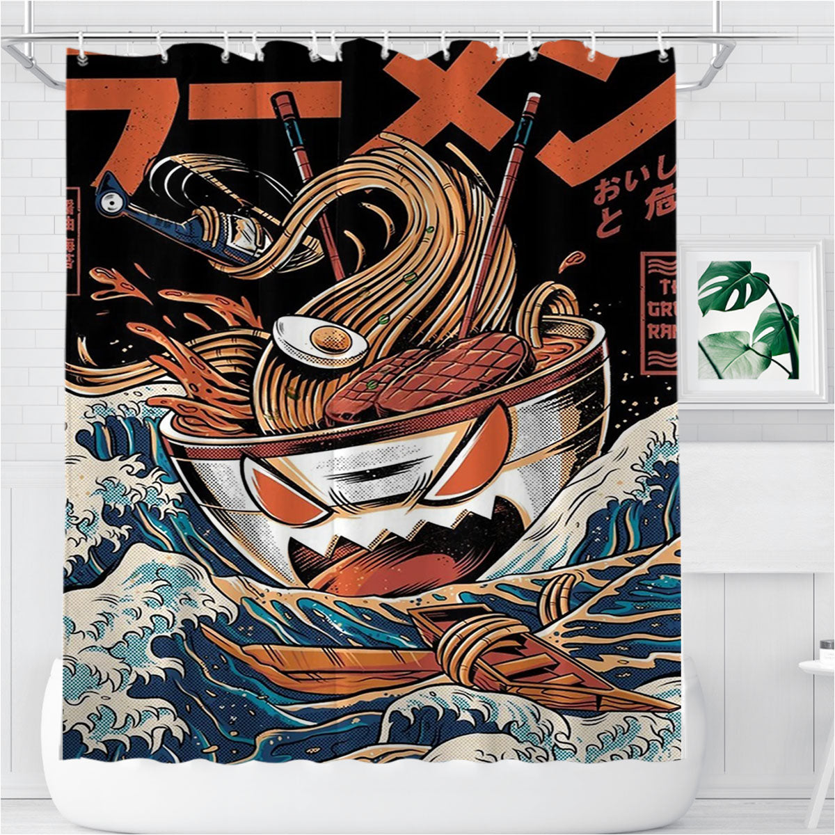 The Black Great Ramen Bathroom Shower Curtain Fabric Waterproof | 66 X 72 Inch