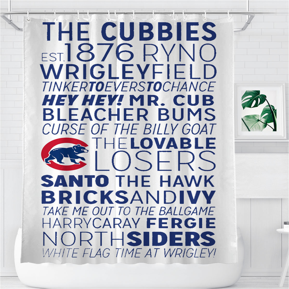 The Chicago Cubs 1876 Bathroom Shower Curtain Fabric Waterproof | 66 X 72 Inch
