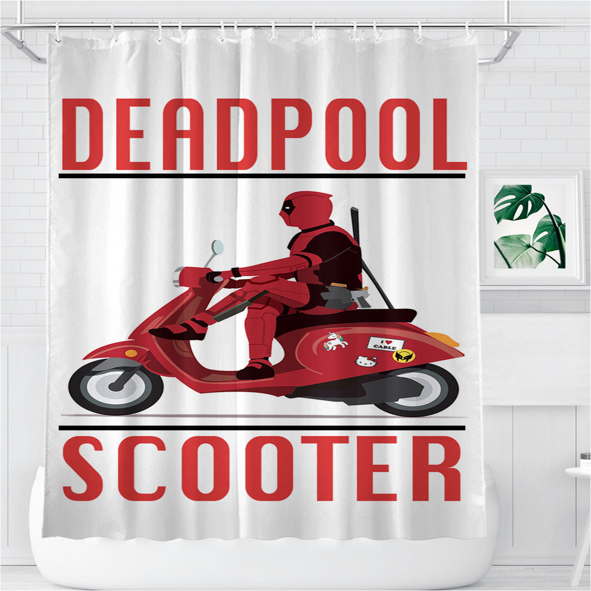 The Deadpool Heroes Drive Scooter Bathroom Shower Curtain Fabric Waterproof | 66 X 72 Inch
