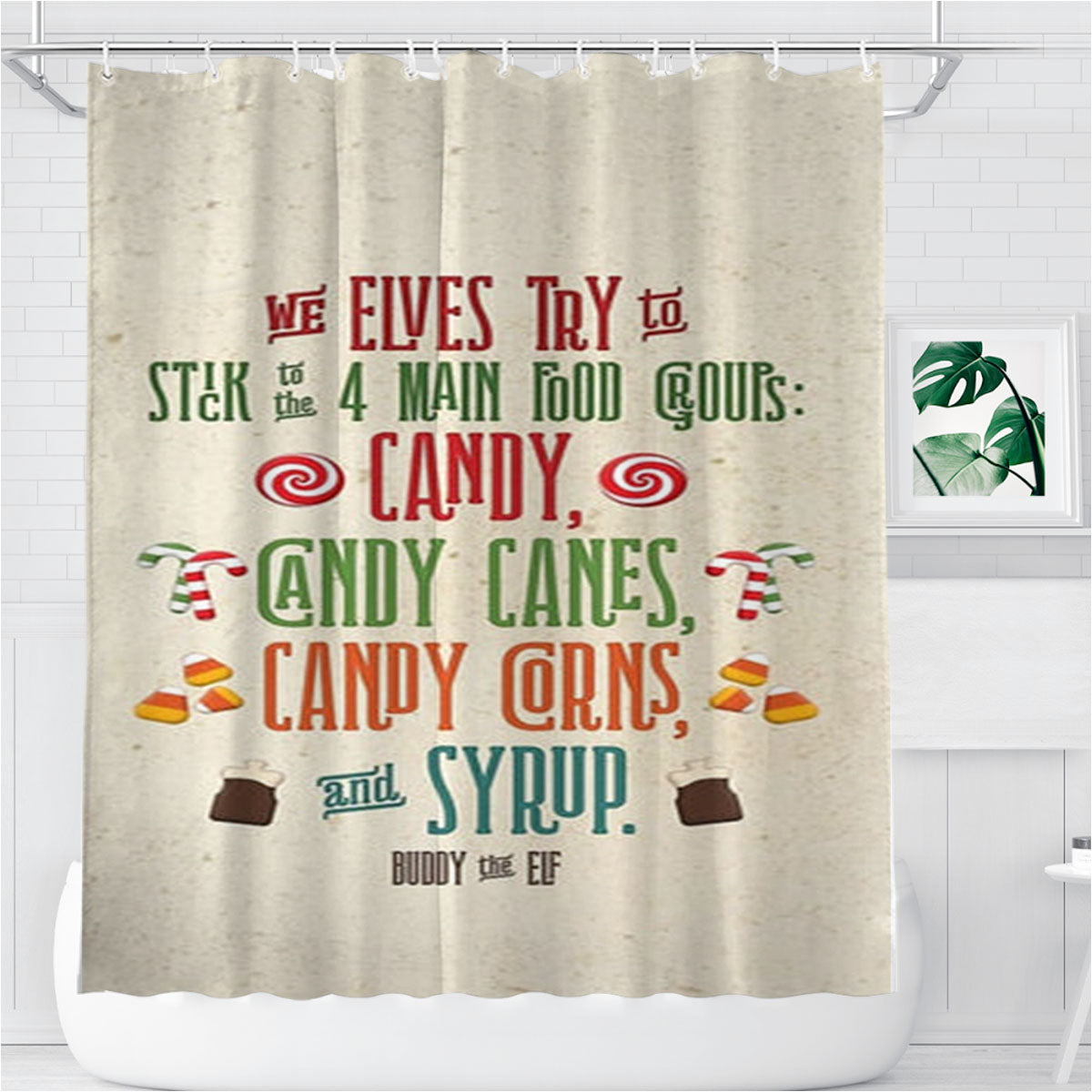 The Four Main Food Groups - Elf Bathroom Shower Curtain Fabric Waterproof | 66 X 72 Inch