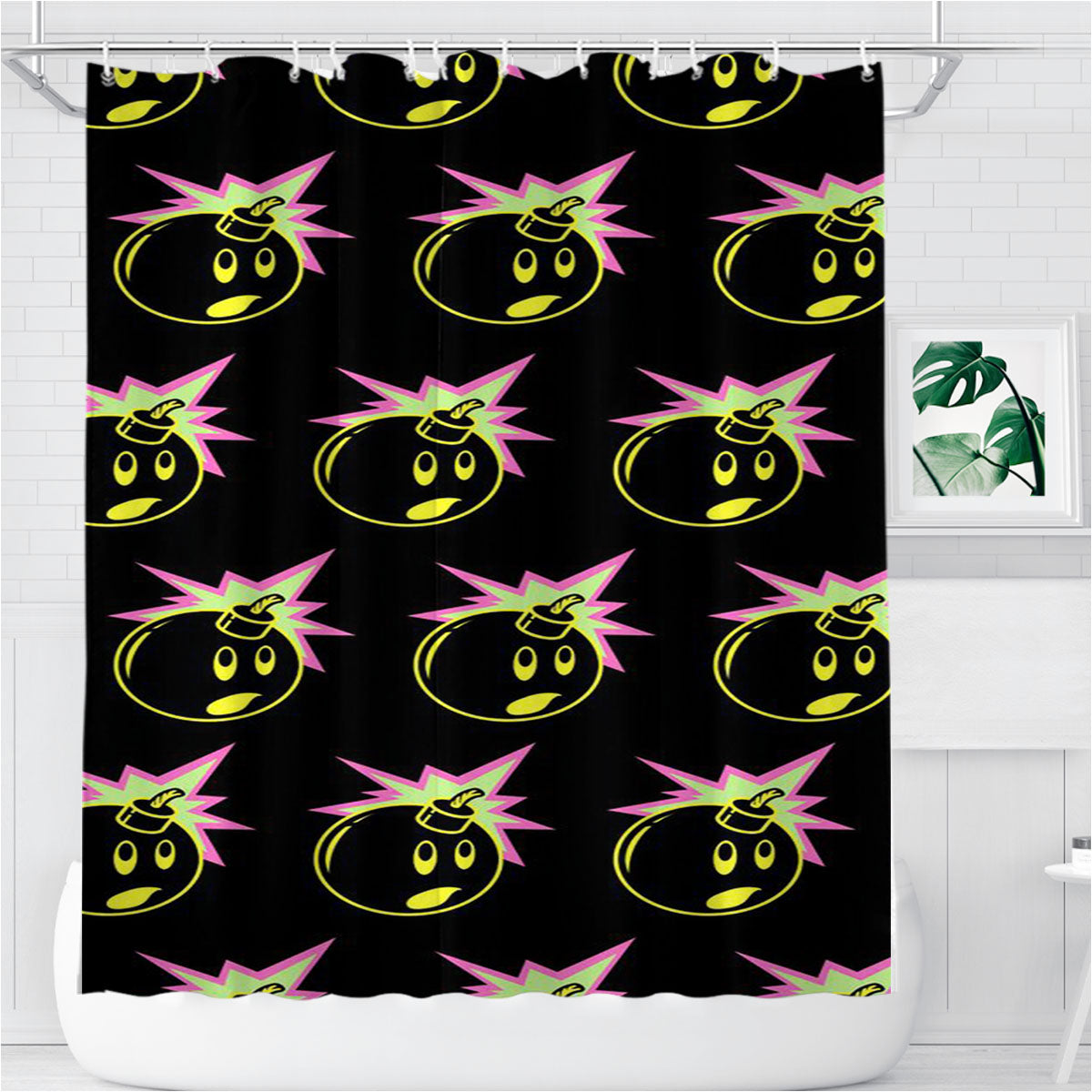 The Hundred Bomb Pattern Bathroom Shower Curtain Fabric Waterproof | 66 X 72 Inch