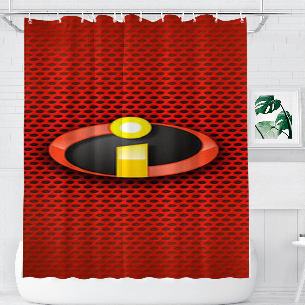 The Incredibles 2 Logo Red Carbon Bathroom Shower Curtain Fabric Waterproof | 66 X 72 Inch