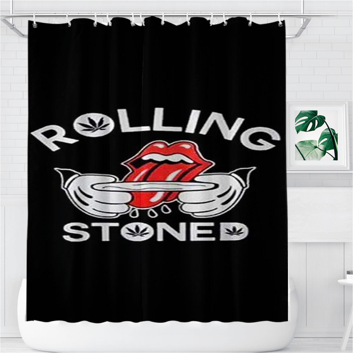 The Rolling Stones Weed Logo Bathroom Shower Curtain Fabric Waterproof | 66 X 72 Inch