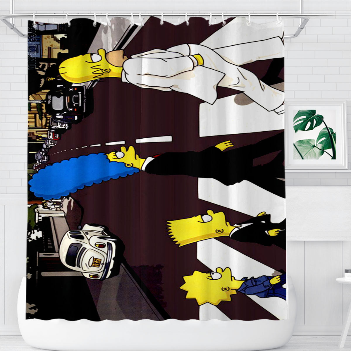 The Simpsons On The Street Bathroom Shower Curtain Fabric Waterproof | 66 X 72 Inch
