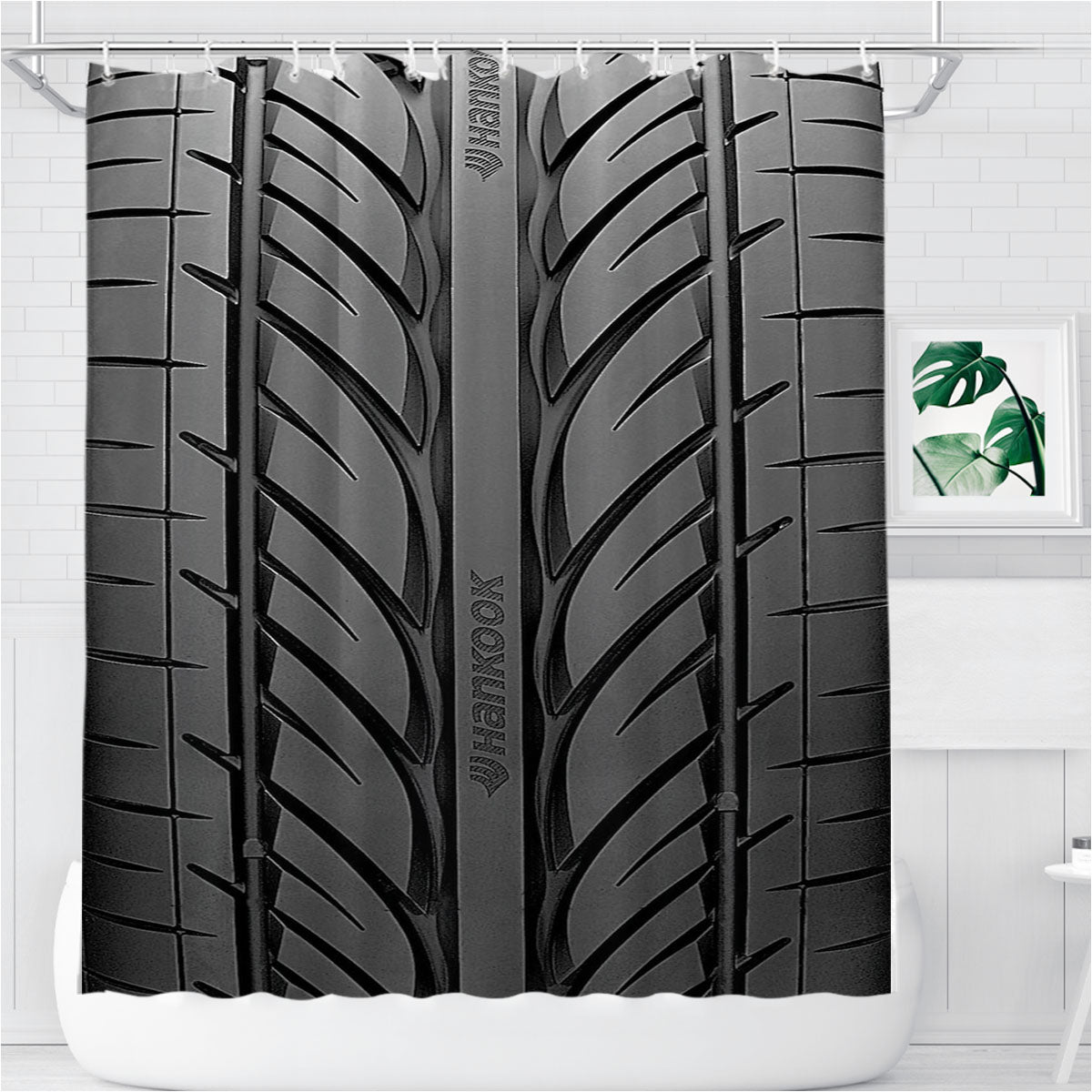 Tire Pattern Bathroom Shower Curtain Fabric Waterproof | 66 X 72 Inch