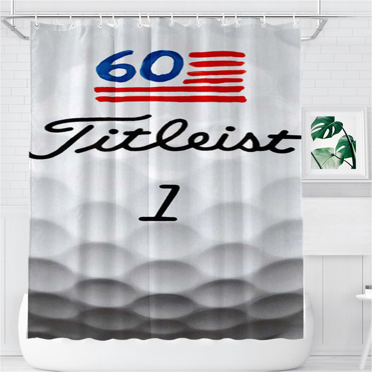 Titleist Golf Ball Print Bathroom Shower Curtain Fabric Waterproof | 66 X 72 Inch