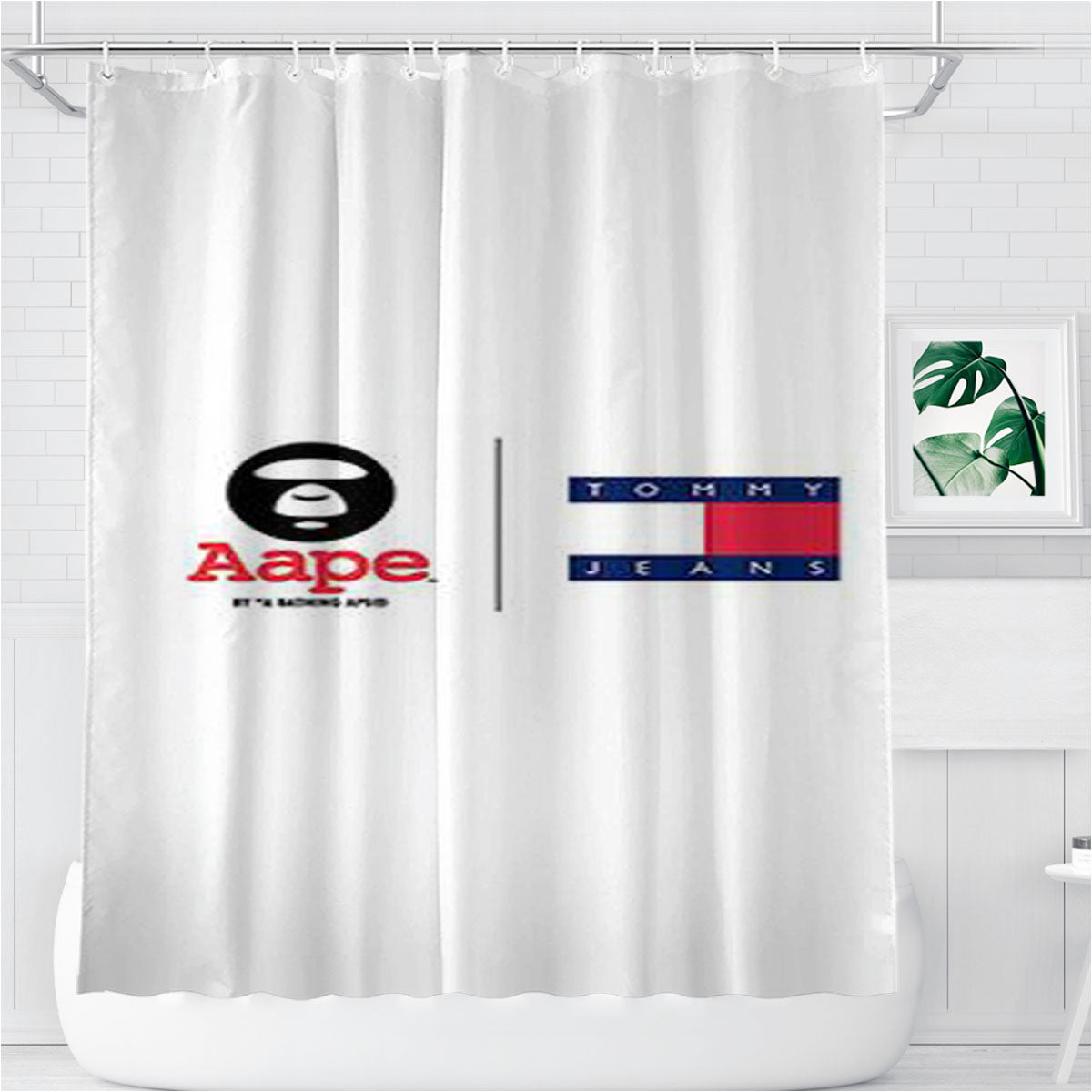 Tommy Hilfiger A Bathing Ape Logo Bathroom Shower Curtain Fabric Waterproof | 66 X 72 Inch