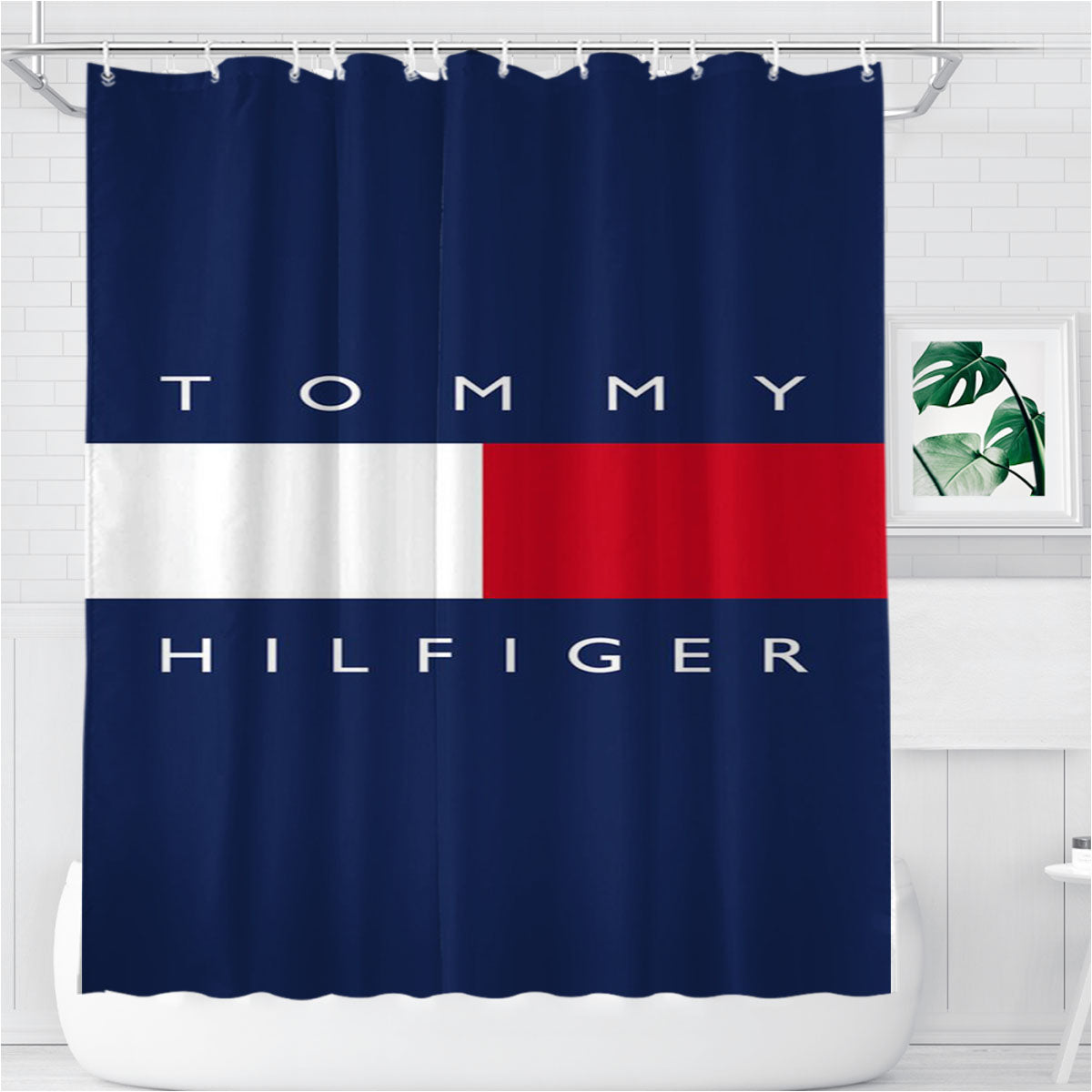 Tommy Hilfiger Logo Bathroom Shower Curtain Fabric Waterproof | 66 X 72 Inch
