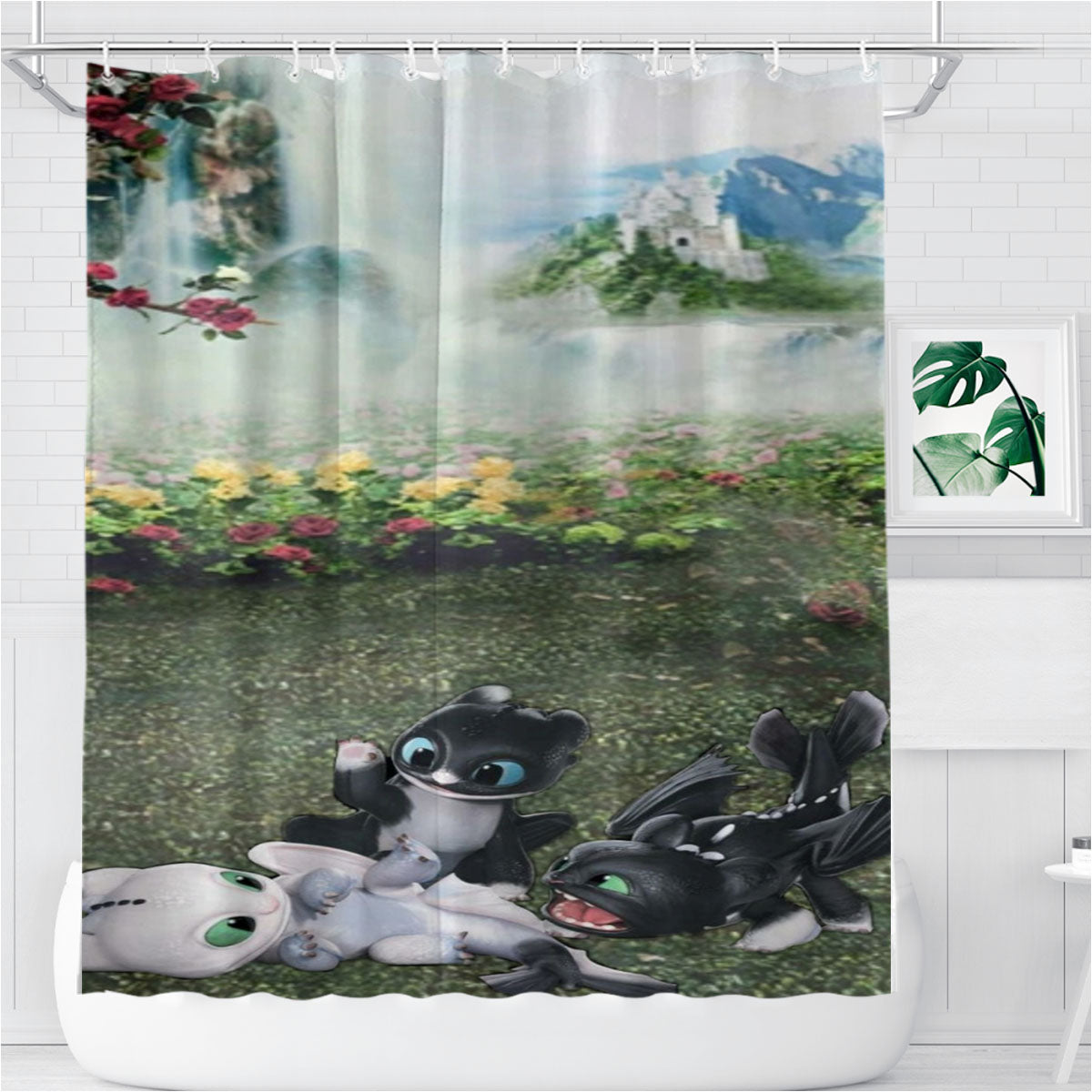 Toothless Babies In The Garden Bathroom Shower Curtain Fabric Waterproof | 66 X 72 Inch