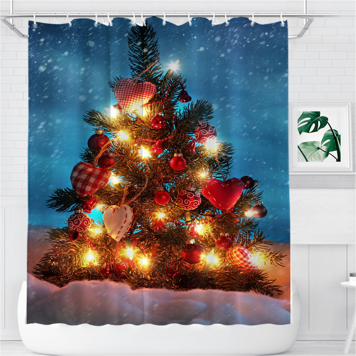 Tree Lamp Christmas Bathroom Shower Curtain Fabric Waterproof | 66 X 72 Inch
