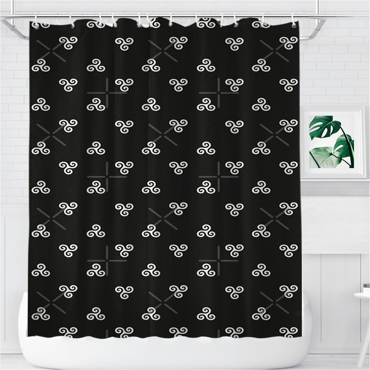 Triskelion Motif Geometric Pattern Bathroom Shower Curtain Fabric Waterproof | 66 X 72 Inch