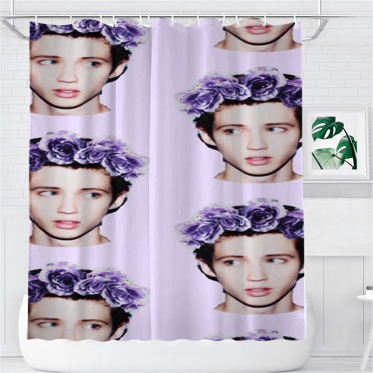 Troye Sivan Pattern Head Flowers Bathroom Shower Curtain Fabric Waterproof | 66 X 72 Inch