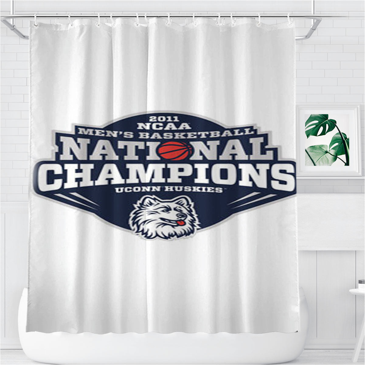 Uconn Huskies National Champions Bathroom Shower Curtain Fabric Waterproof | 66 X 72 Inch