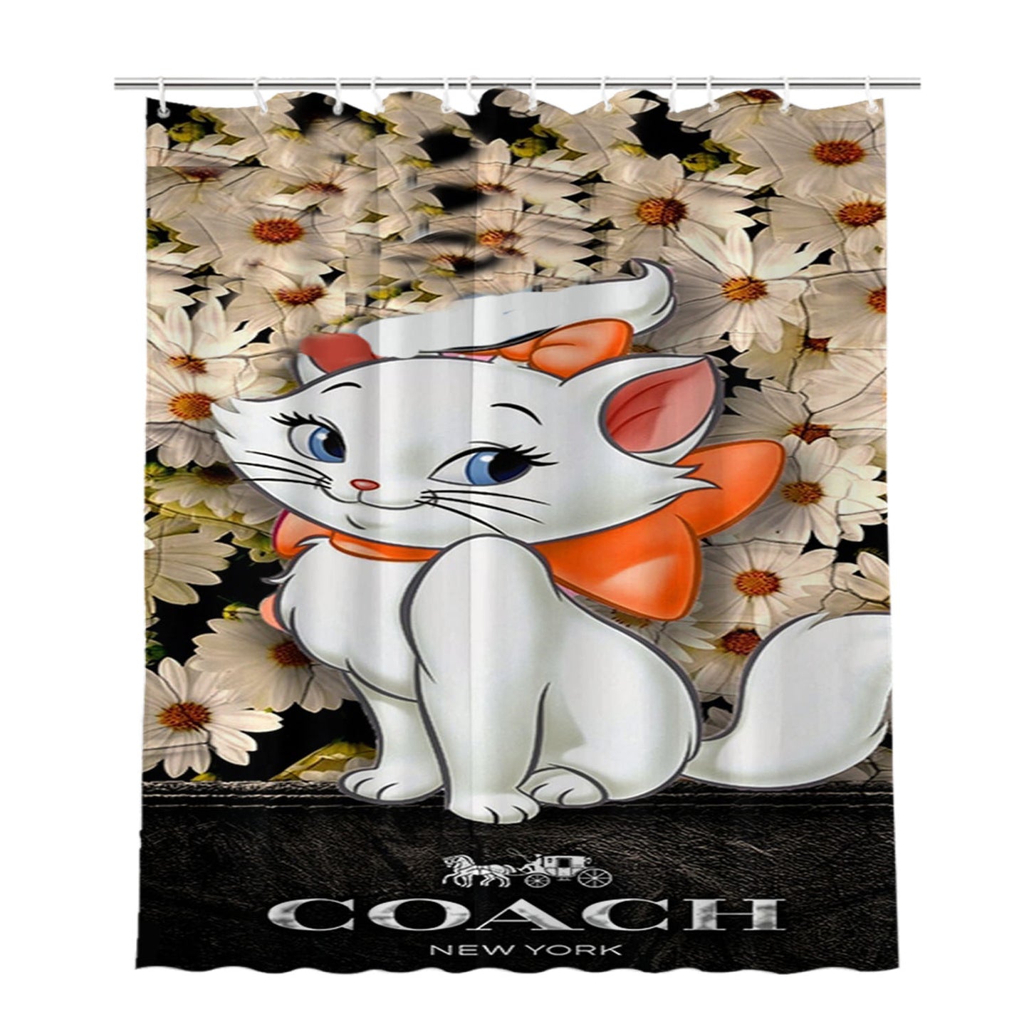 Flowers Coach Cat Marie Bathroom Shower Curtain Fabric Waterproof | 66 X 72 Inch