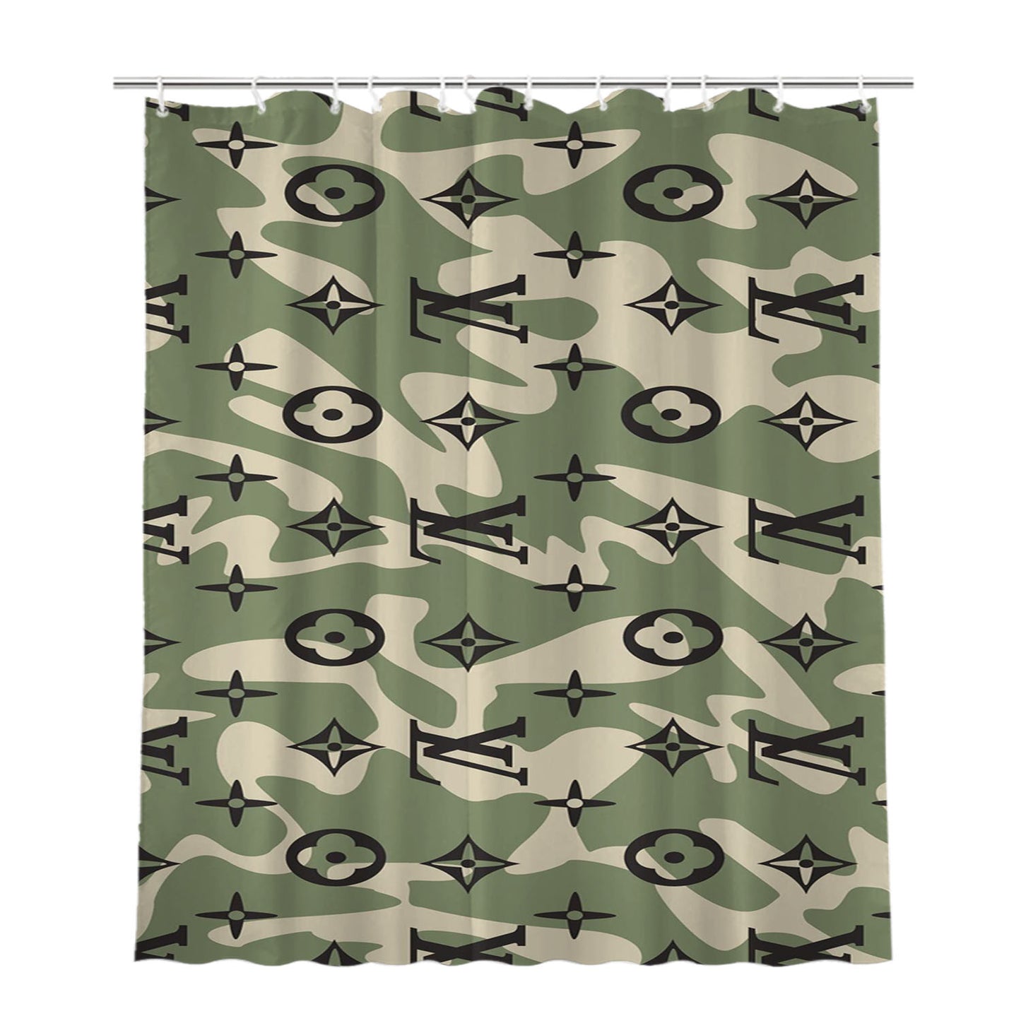 Louis Vuitton Camo Bathroom Shower Curtain Fabric Waterproof | 66 X 72 Inch
