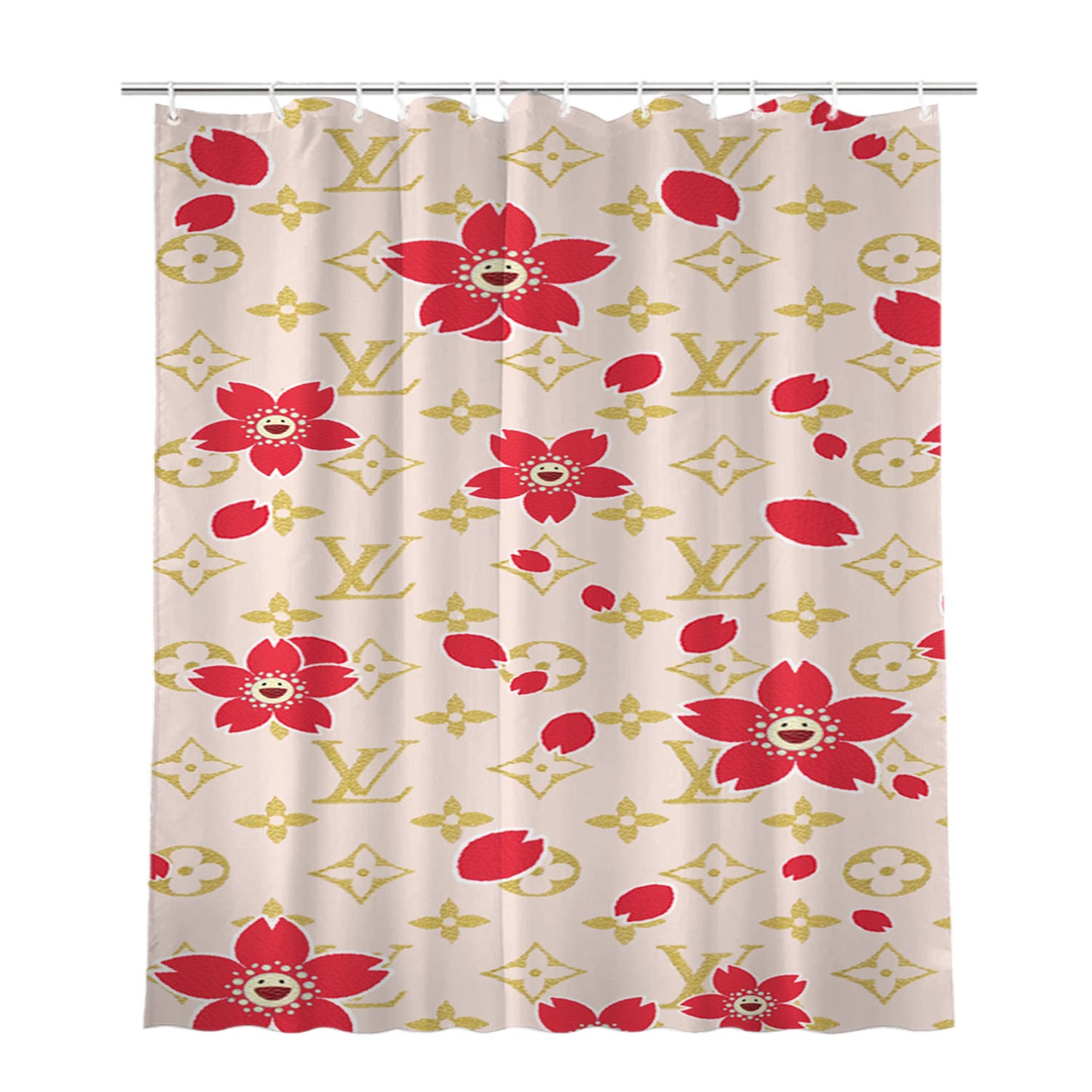 Louis Vuitton Cream Red Bathroom Shower Curtain Fabric Waterproof | 66 X 72 Inch