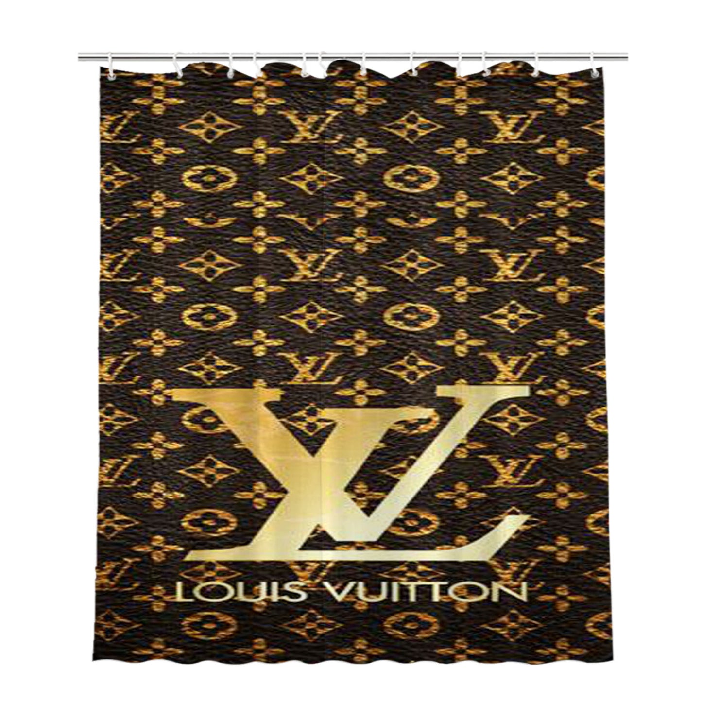 Louis Vuitton Logo Gold Bathroom Shower Curtain Fabric Waterproof | 66 X 72 Inch