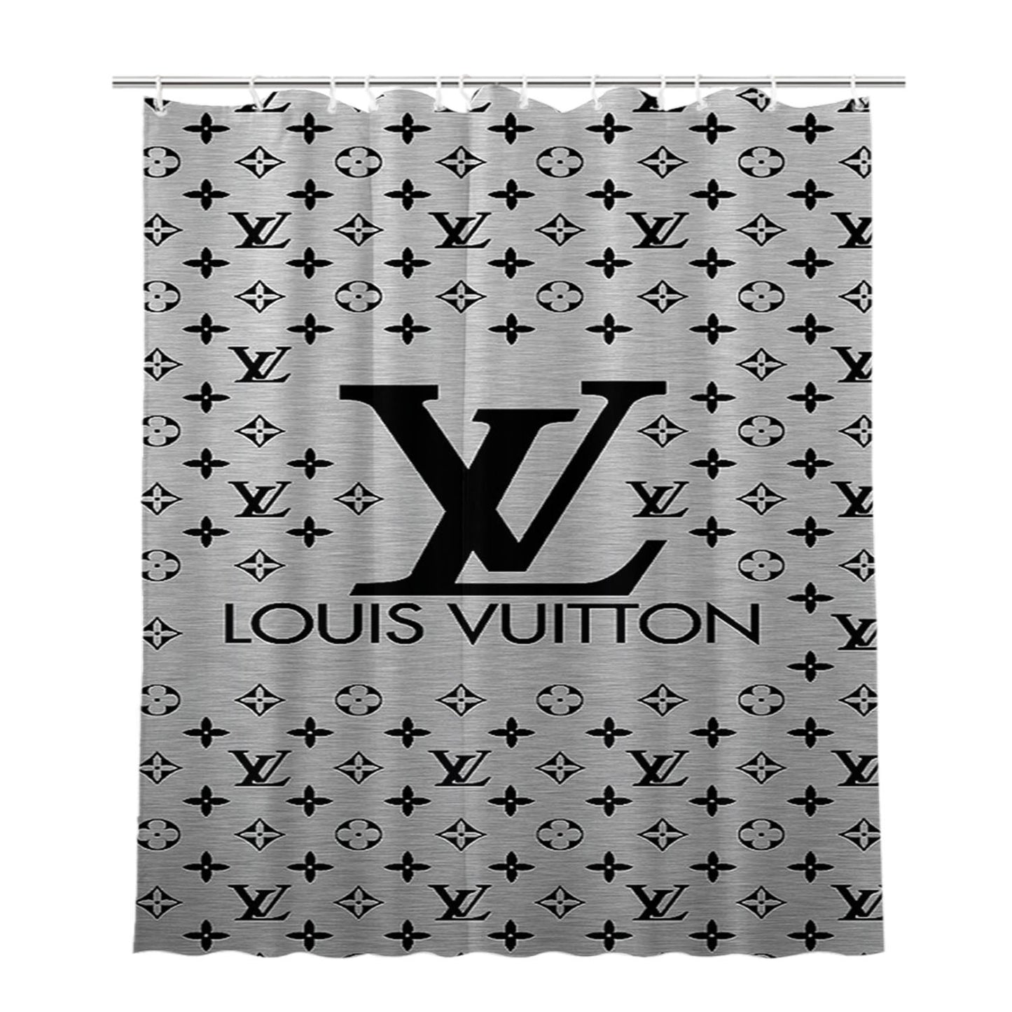 Louis Vuitton Logo Silver Bathroom Shower Curtain Fabric Waterproof | 66 X 72 Inch