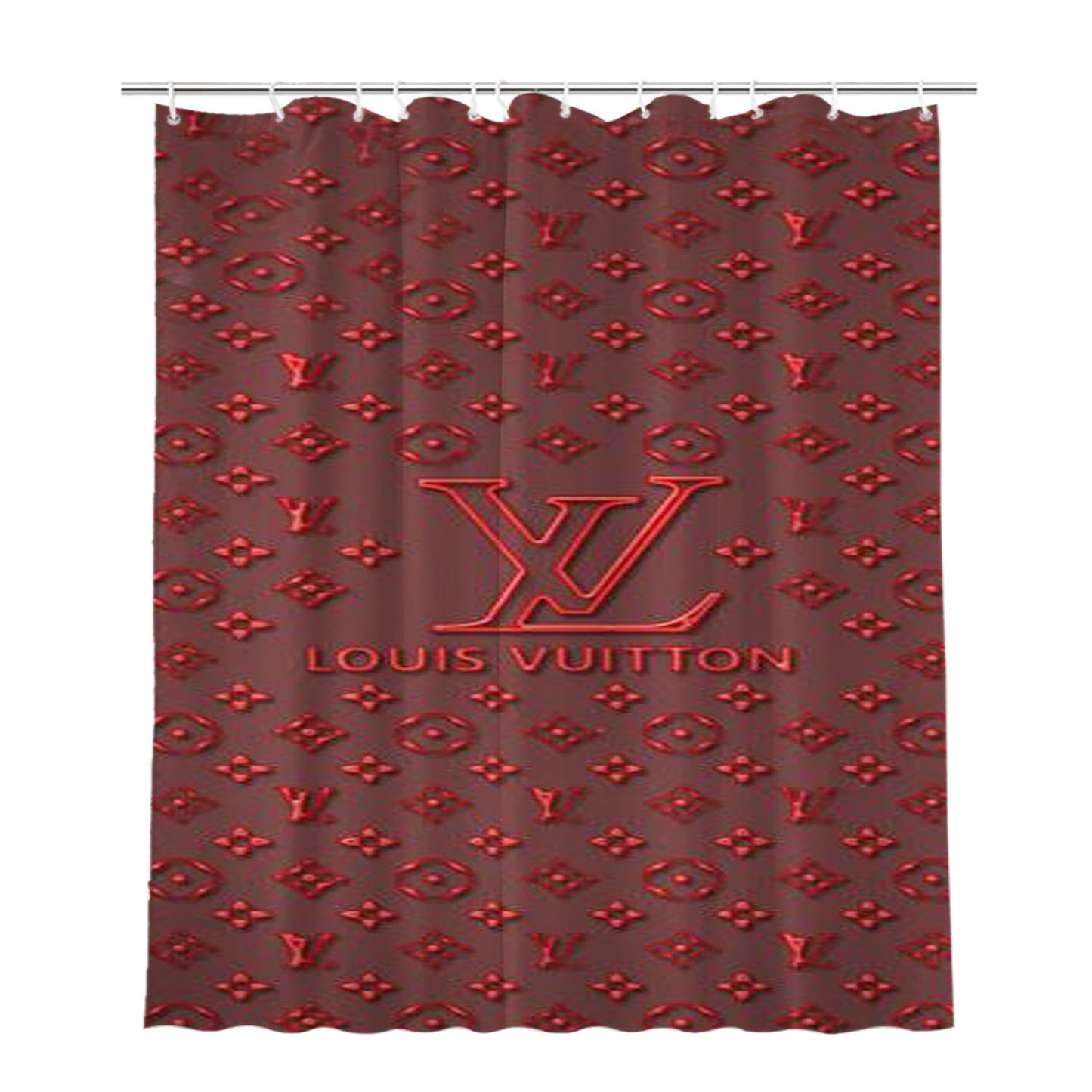 Louis Vuitton Maroon Bathroom Shower Curtain Fabric Waterproof | 66 X 72 Inch