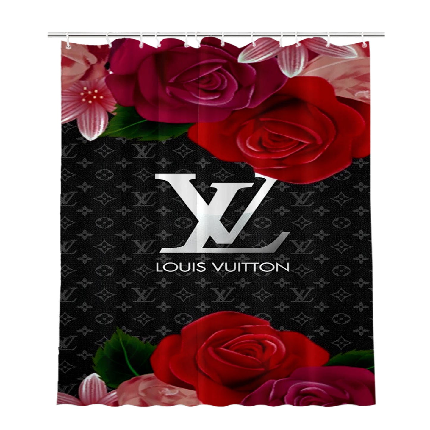 Louis Vuitton With Rose Bathroom Shower Curtain Fabric Waterproof | 66 X 72 Inch