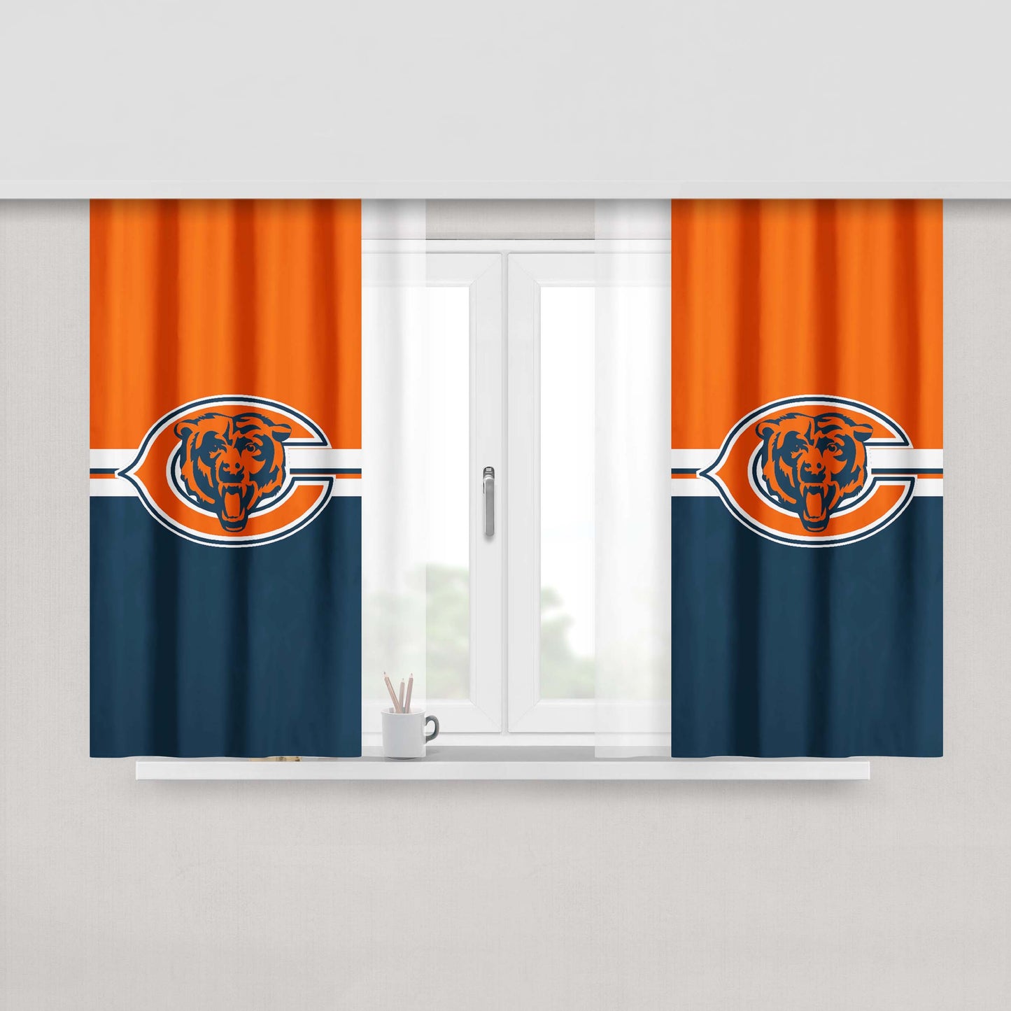 Blue Orange Chicago Bears Wallpaper Peach Skin Window Curtains