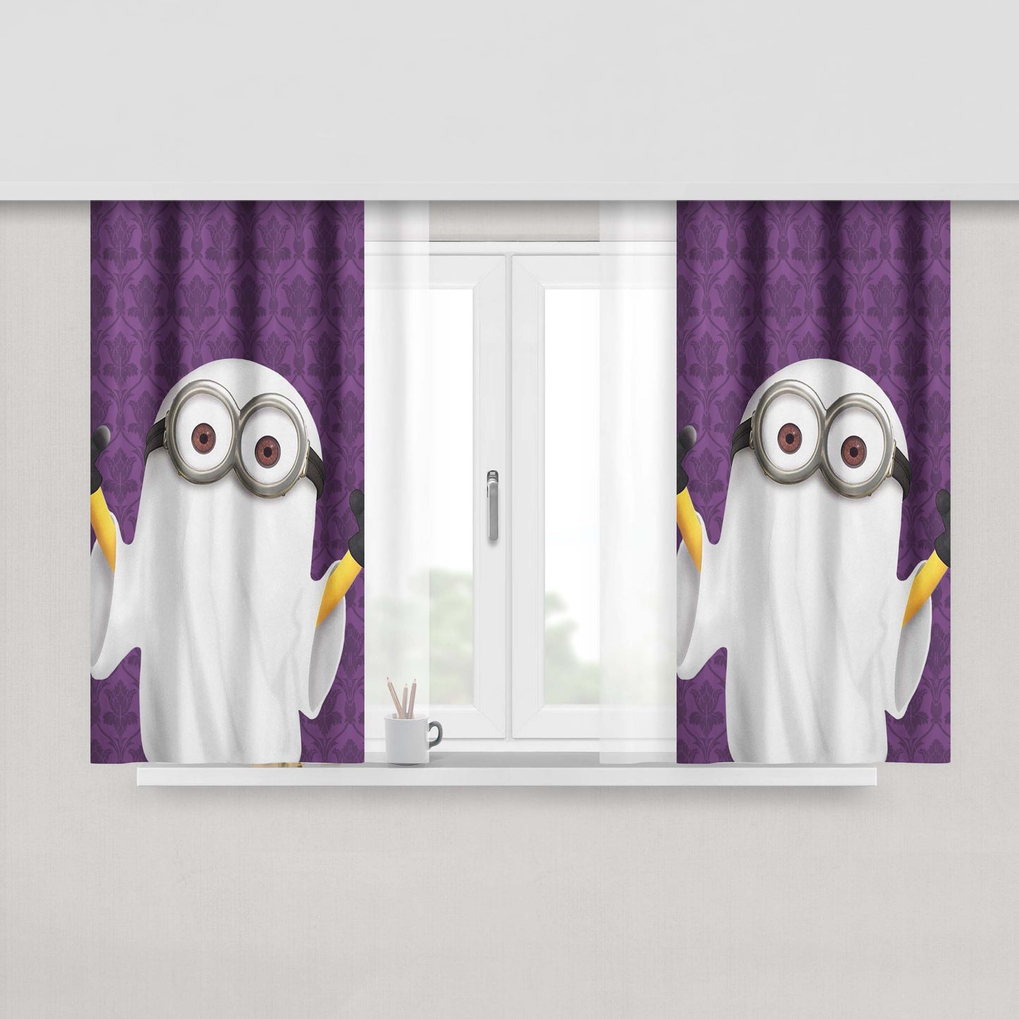 Bob Vampire Minions Halloween Ghost Peach Skin Window Curtains