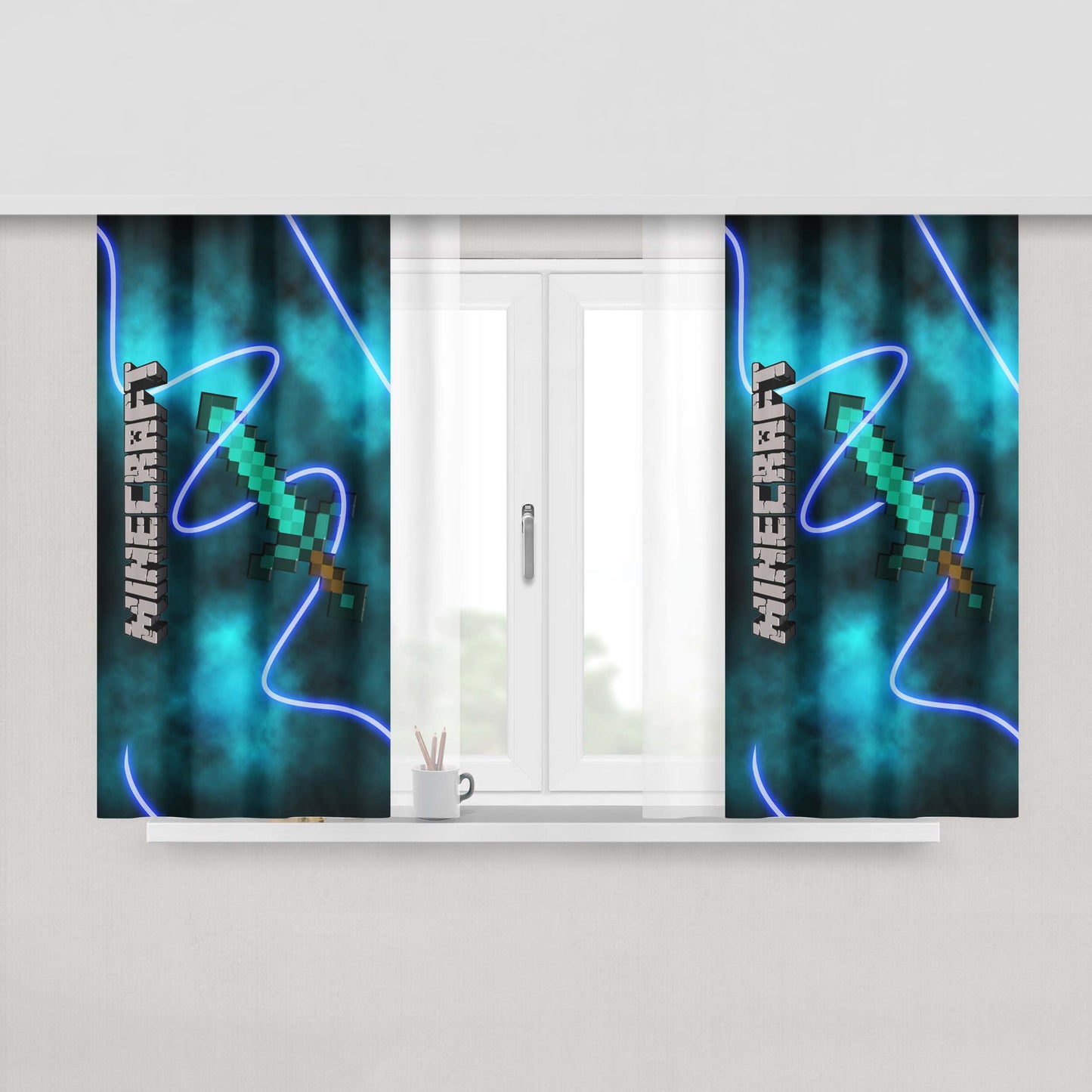 Minecraft Creeper Sword Peach Skin Window Curtains