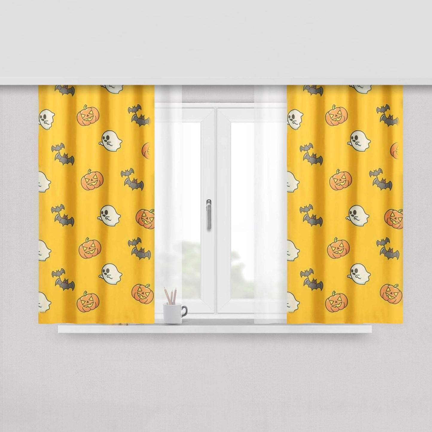 Yellow Halloween Pattern Peach Skin Window Curtains