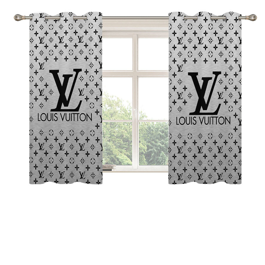 Louis Vuitton Logo Silver Peach Skin Window Curtains