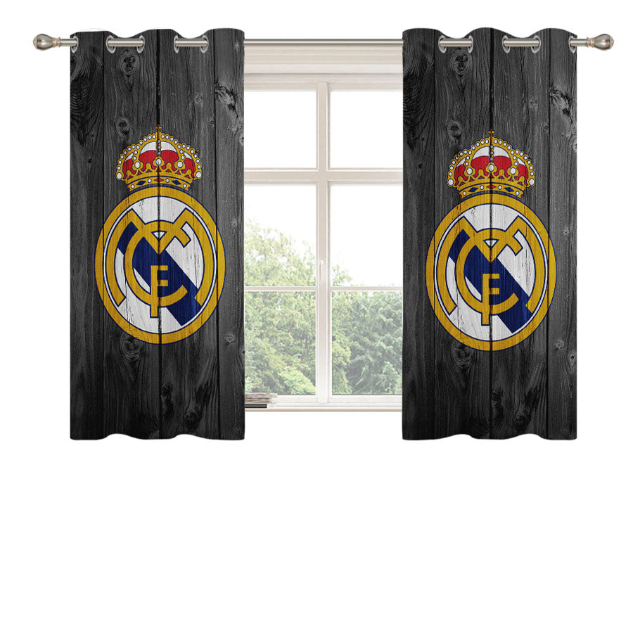 Real Madrid Fc Soccer Logo Dark Wood Peach Skin Window Curtains