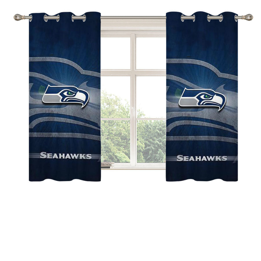 Seahawks Blue Peach Skin Window Curtains